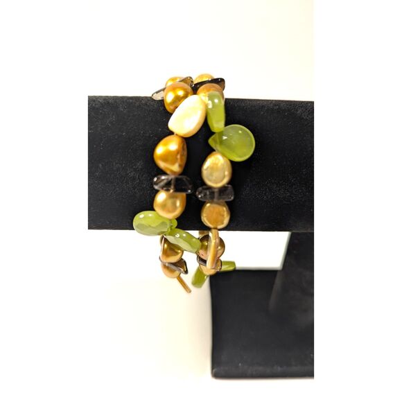Green Gold and Cream Bead and Stone Bracelet - Picture 6 of 8